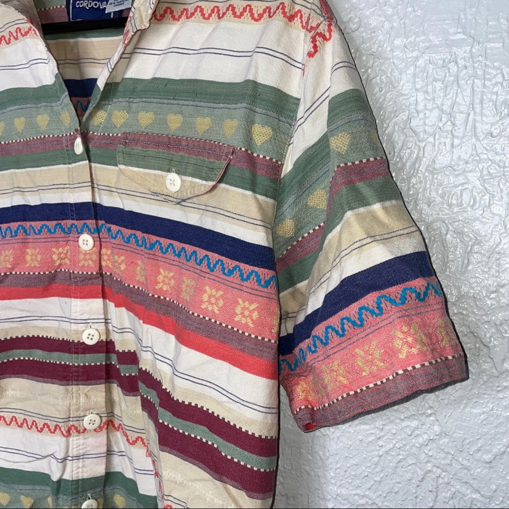 Vintage Patterned Stripe Button Down Blouse - image 3